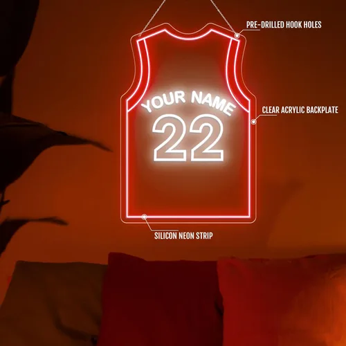 Vista 5 de Letreros de neón de jersey de baloncesto personalizables, letrero de neón LED personalizable para decoración de pared, luces de neón LED