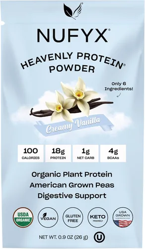 Vista 16 de NUFYX® Proteína en polvo de propiedad familiar, a base de plantas orgánicas, hecha con guisantes 100% cultivados en Estados Unidos, 0.71 onzas