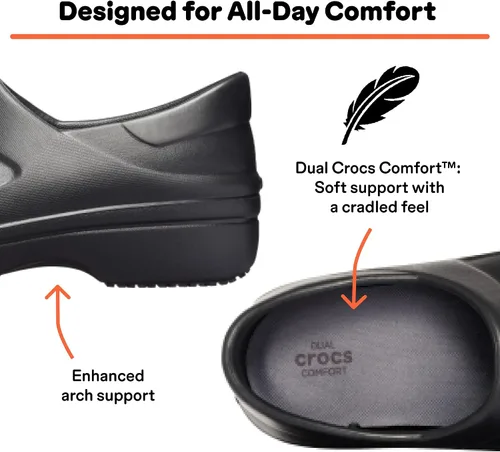 Vista 4 de Crocs Zuecos Neria Pro II para mujer, zapatos de trabajo antideslizantes, Negro