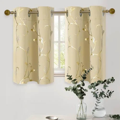 Vista 115 de BUHUA Juego de 2 paneles de cortinas opacas con estampado de vid plateada, cortinas con aislamiento térmico para oscurecer la habitación