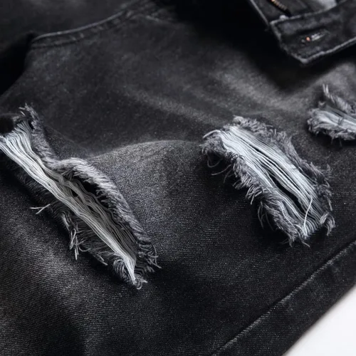 Vista 4 de Jeans rasgados para hombre, ajustados, ajuste regular, pierna cónica, desgastados, pantalones de mezclilla para hombre con agujero