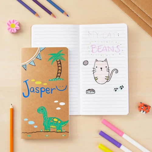 Vista 2 de Paper Junkie Cuadernos para la escuela, 4.3 x 8.2 pulgadas, marrón kraft, paquete de 48 cuadernos rayados, diarios de papel kraft para tomar notas