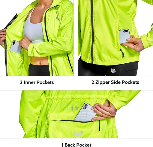 Vista 3 de FitsT4 - Chaquetas de ciclismo para mujer, ligeras, resistentes al viento, reflectantes, con capucha