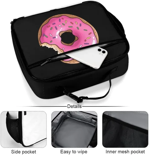 Vista 4 de Lonchera reutilizable con forma de dona, bolsa de almuerzo aislada, lonchera para comida y alimentos, bolsa de mano para mujeres, niños, niñas