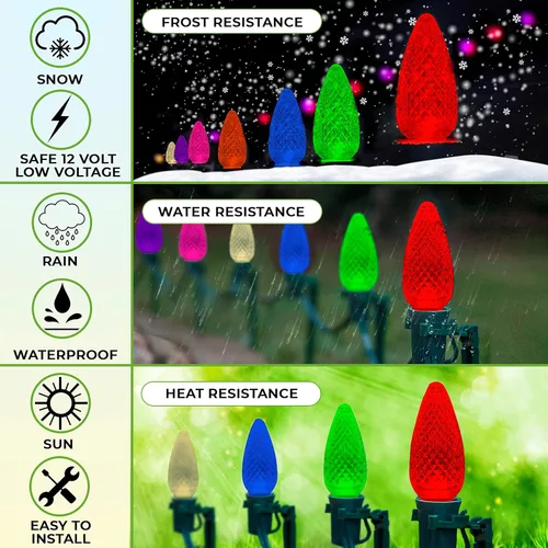 Vista 3 de C9 - Bombillas LED de repuesto para Navidad, color blanco cálido suave, forma de vela, grado comercial, E17