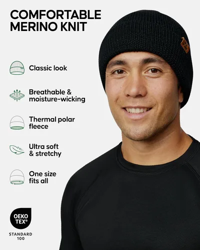 Vista 2 de DANISH ENDURANCE Gorro de lana merina, gorro de invierno con forro polar para hombre y mujer