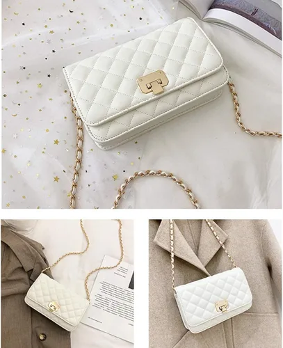 Vista 4 de Bolso de hombro de cuero para mujer bolso de mano acolchado de diseñador con correa de cadena Blanco