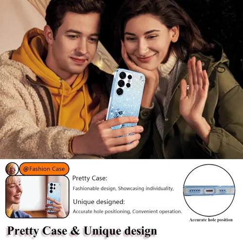Vista 4 de Kainevy - Funda para Samsung Galaxy S23 Ultra, funda transparente con purpurina rosa floral para mujeres y niñas, bonita funda para Samsung S23