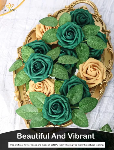 Vista 4 de 25 piezas Flores Artificiales, Rosas de Espuma Artificiales de Tacto Real Decoración Bricolaje para Boda Dama de Honor Ramo Nupcial Centros de Mesa
