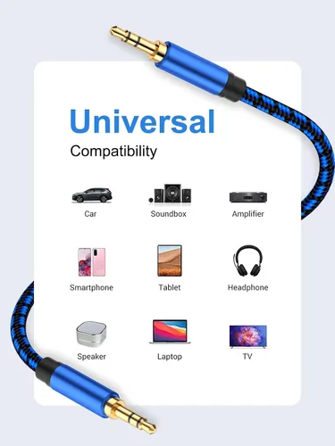 Vista 6 de Cable auxiliar de 3 pies – Cable de audio trenzado de nailon de 0.138 in para estéreo de coche, cable auxiliar para auriculares, altavoces
