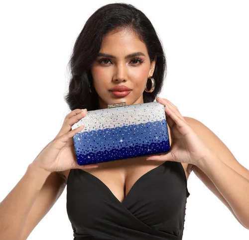 Vista 3 de Boutique De FGG Elegantes bolsos de noche de cristal para mujer, caja de fiesta formal, embrague, boda, diamantes de imitación, bolso de novia