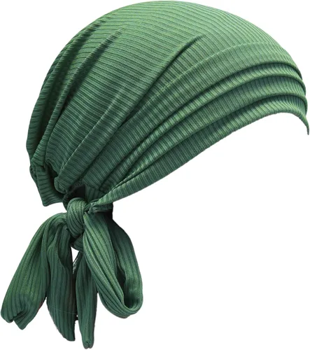 Vista 4 de ZLYC Gorro de quimioterapia para mujer, bufanda suave para la cabeza, gorro elástico Verde sólido