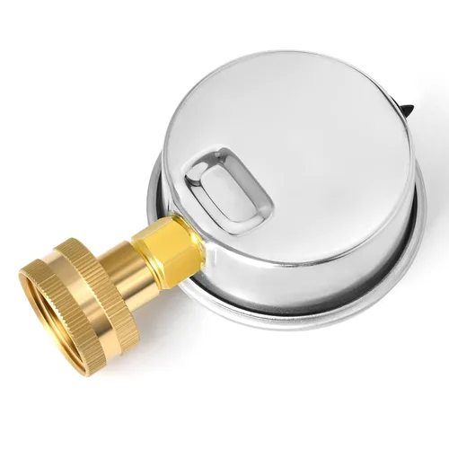 Vista 7 de MEANLIN MEASURE Manómetro de presión de 0~200 Psi con marco de acero inoxidable, rosca hembra de 3/4", relleno de líquido, kit con 5 adaptadores