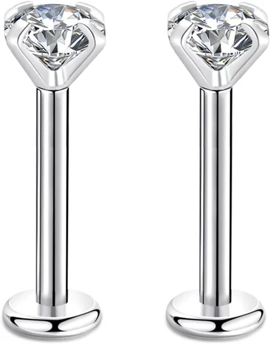 Vista 15 de CANDYFANCY Pendientes de 16 g, 2/3/4 mm, con circonia cúbica, triple hélice delantera, para cartílago de la oreja, Tragus, piercing de labio 16