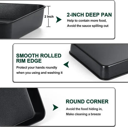 Vista 3 de P&P CHEF - Sartén para horno tostador de 9.4 pulgadas con tapa, 2 sartenes antiadherentes Lasagna Pans Rectangular Trays for Baking Cooking