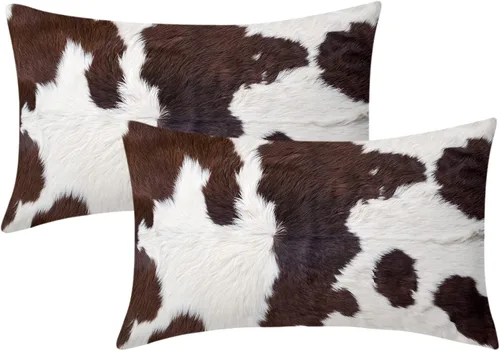 Vista 12 de Juego de 2 fundas de almohada lumbares de piel de vaca occidental de 12 x 20 pulgadas, fundas de almohada rectangulares decorativas de piel