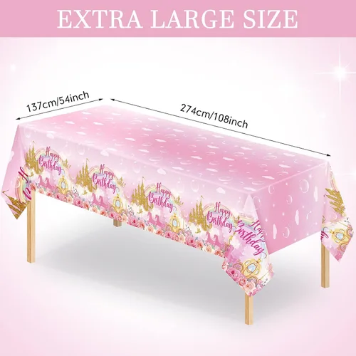 Vista 2 de Oudain Paquete de 3 manteles de plástico desechables para fiesta de princesa, manteles de plástico desechables con diseño de princesa, manteles