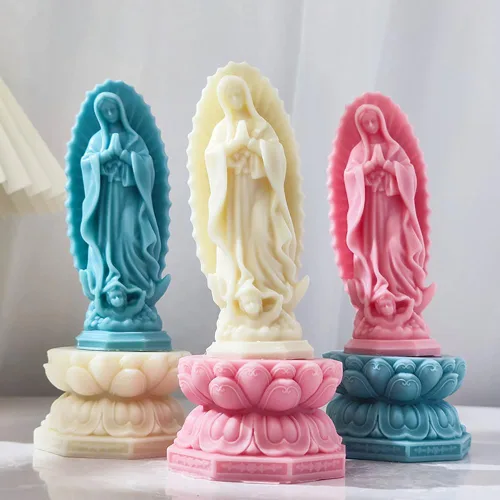 Vista 4 de Molde de silicona para estatua religiosa de la Virgen María, moldes de velas para hacer velas, herramientas de cera, molde de vela Virgen María