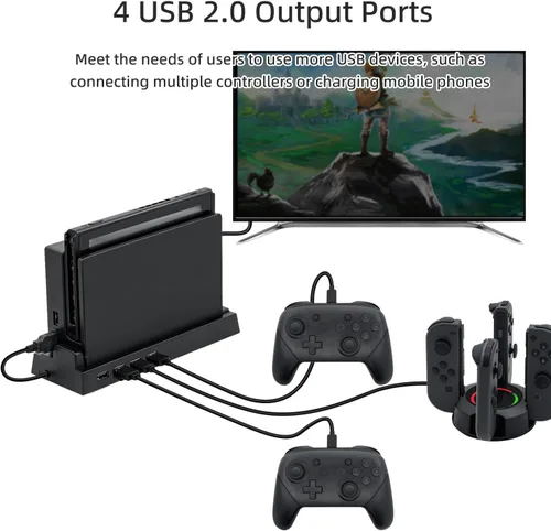 Vista 2 de Mcbazel Hub USB para muelle de interruptor, 4 puertos USB 2.0 Hub Dock compatible con NS Switch - Negro