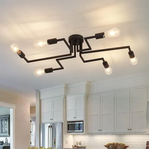Vista 16 de ZGLAOJT Lámpara de techo semiempotrada de 4 luces, color negro mate con base E26, candelabro moderno para casa de campo, cocina, comedor