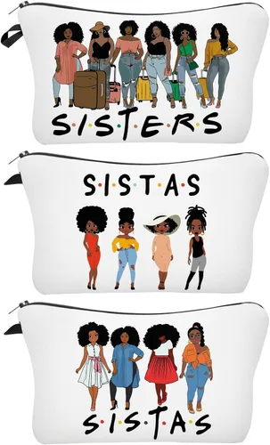 Vista 25 de Bolsa de maquillaje afroamericana para monedero, bolsas de cosméticos negras afro para mujer, regalo inspirador, pequeña bolsa de cosméticos