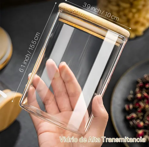 Vista 3 de Tarros de almacenamiento de alimentos de vidrio de 33+17 oz con tapas herméticas, tarro de vidrio transparente con tapa de bambú, recipiente
