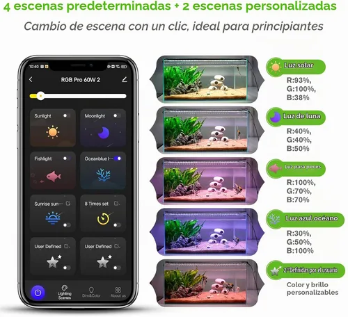 Vista 2 de hygger - Luz LED inteligente para acuario de 18 W, con control por Bluetooth y aplicación, luz de tanque de peces de espectro completo con ciclo