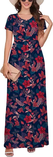 Vista 24 de DEARCASE - Vestido Maxi para Mujer de Manga Corta, Casual de Verano, Holgado, Liso, Cómodo, Vestidos Largos con Bolsillos 1-negro