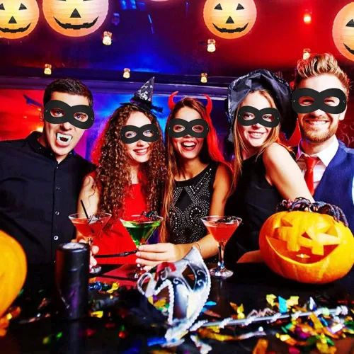 Vista 5 de 2 Pcs Black Superhero Masks Soft Felt Eye Mask Halloween Costume Half Masks with Adjustable Elastic Ropes