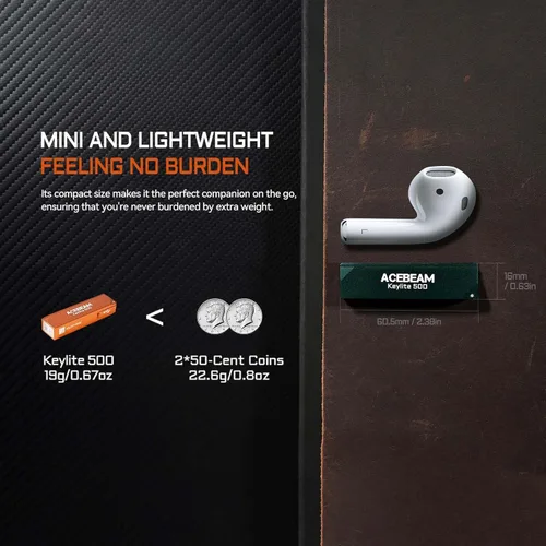 Vista 5 de ACEBEAM Keylite - Linterna de 500 lúmenes altos, luz EDC de bolsillo plano Linterna ultracompacta con LED duales, 6 modos, pequeña mini luz