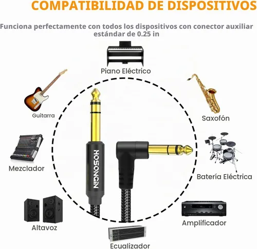 Vista 3 de HOSONGIN - Cable de instrumento TRS de 1/4 de pulgada, 3.3 pies, paquete