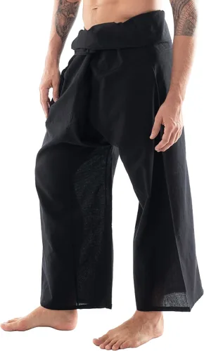 Vista 3 de CandyHusky Pantalones de pescador tailandés, pantalones de pirata de algodón para hombre, pantalones de descanso, pantalones samurái, disfraz gitano