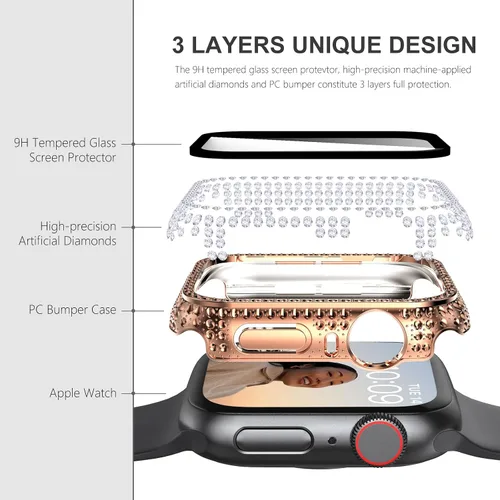 Vista 108 de Surace Bling - Carcasa con protector de pantalla para Apple Watch Series 3, 2, 1 de 1.496 pulgadas