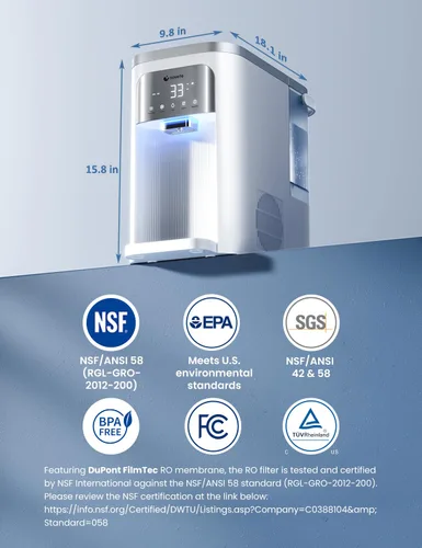Vista 6 de NOVETE Filtro de Agua de Ósmosis Inversa para Encimera, Agua Fría UV hasta 32℉, Certificado NSF/ANSI 42/58, 4:1 Pura a Desagüe, Sin Instalación