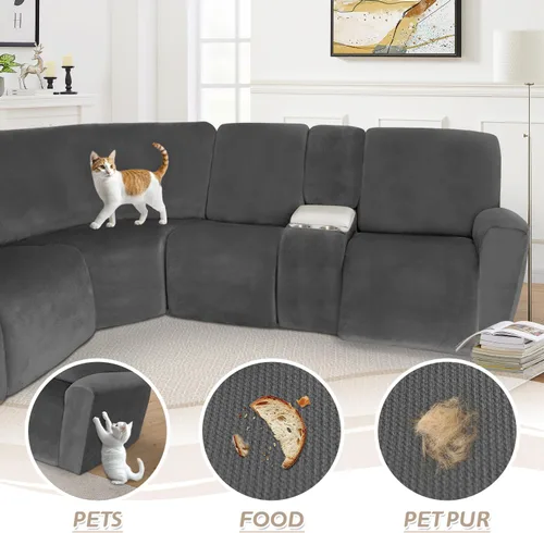 Vista 155 de Arfntevss Fundas de sofá seccional reclinable de terciopelo, Funda de sofá seccional de esquina para sofá reclinable, Funda elástica suave