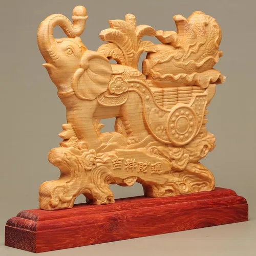 Vista 4 de Estatua de elefante de la suerte, figura de elefante de riqueza de madera maciza, decoración de oficina en casa, escultura de arte moderno, estatua