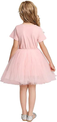Vista 2 de YOFEEL Vestido de verano para niñas pequeñas de manga corta tutú longitud hasta la rodilla