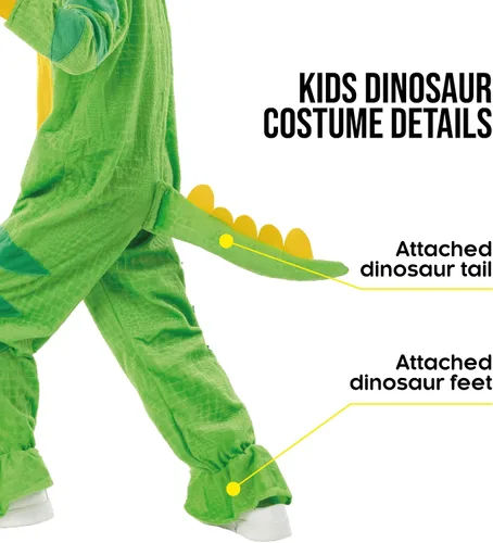 Vista 3 de Morph Disfraz de dinosaurio verde para niños, disfraz de T-Rex con piescola adjuntos, traje de dinosaurio de calidad