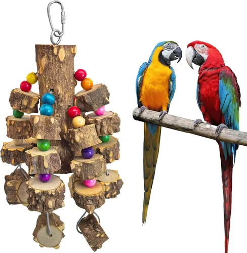 Vista 10 de Juguetes naturales de madera para pájaros de madera para loros pequeños