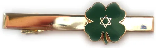 Vista 3 de Lucky trébol de cuatro hojas Irish Isreal judío estrella de David de gemelos y pasador de corbata Bar Set