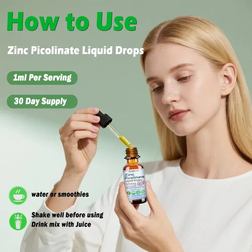 Vista 5 de Picolinato de zinc 50 mg gotas líquidas, suplementos de zinc quelatado para hombres, mujeres y niños, apoyan la salud inmunológica de la piel ocular