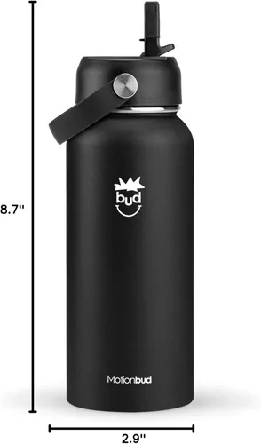 Vista 9 de Botella de agua aislada de 32 onzas, de acero inoxidable, botella a prueba de derrames con 3 tapas, sin BPA, aislada al vacío, mantiene las bebidas