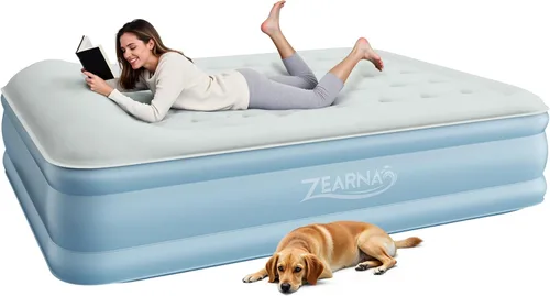 Vista 9 de Zearna Colchón de aire tamaño twin con bomba incorporada, colchón inflable resistente de 16", colchón de aire inflable con superficie superior