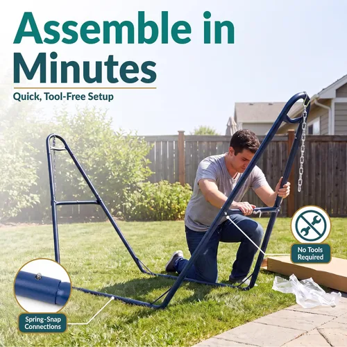 Vista 4 de Sunnydaze soporte para hamaca universal multiuso de acero resistente de 550 libras de capacidad, para 2 personas, para hamacas de 9 a 14 pies de Azul