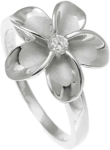 Vista 2 de Arthur's Jewelry - Anillo de plata de ley 925, chapado en rodio, 0.591in, diseño de plumeria hawaiana, tamaño 3 a 10