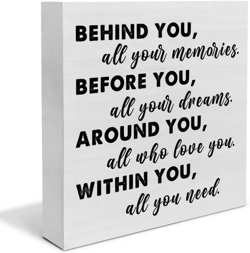 Vista 22 de Letrero de madera para decoración de escritorio con texto en inglés "Graduate a Sweet Ending to a New Beginning", caja de madera rústica, decoración