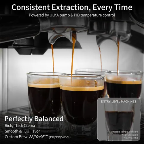 Vista 4 de URintells Cuising Máquina de café expreso con molinillo, cafetera todo en uno con control de temperatura PID y bomba italiana ULKA de 15 bares