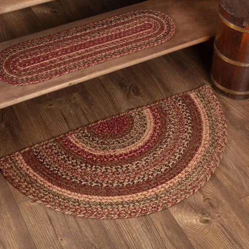 Vista 2 de VHC Brands Cider Mill - Alfombra de yute primitivo a rayas rojas de medio círculo, decoración de 16.5 x 33 pulgadas