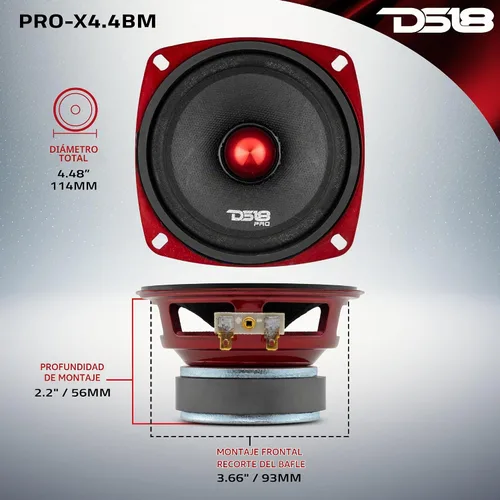 Vista 5 de Altavoz DS18 PRO de rango medio, cúpula en compresión de aluminio roja, altavoces de puerta de audio de alta calidad para auto o camión sistema
