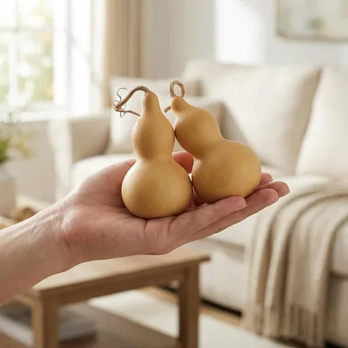 Vista 2 de Toyvian Calabazas Wu Lou secas naturales, 2 piezas de decoración de calabaza pequeña para Feng Shui otoño cosecha de Halloween, centro de mesa